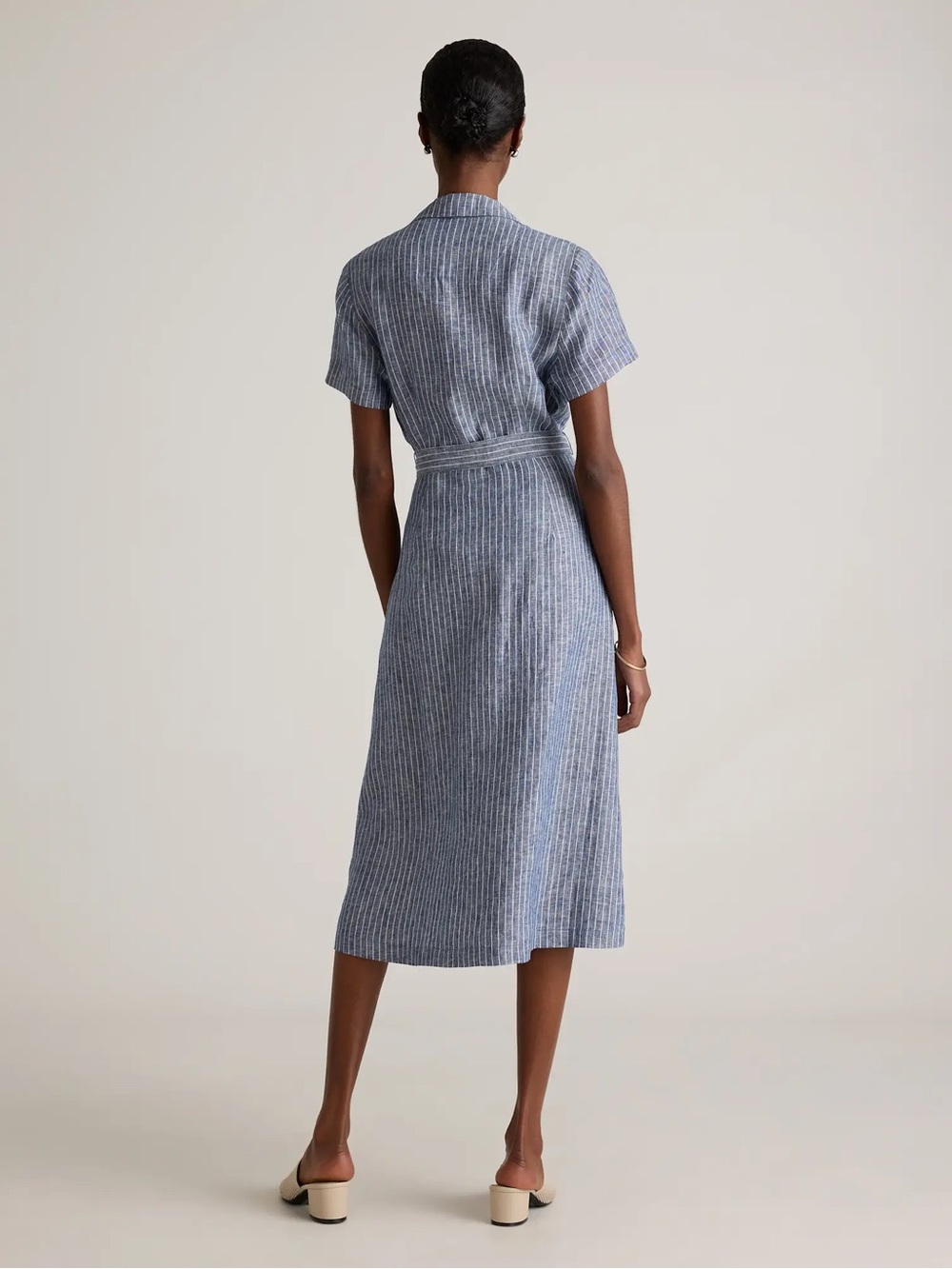 Quince 100% European Linen Button Front Dress in Chambray Stripe Size Small - Picture 2 of 8